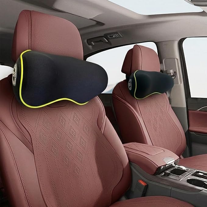 Really Chic Car Headrest Pillow, 2 Pack Car Pillow with Adjustable Strap | 100% Memory Foam Neck Pillow, Ergonomic Design -Car Neck Pillow for Driving(Includes 2 Eye Masks, Yellow Side Rope)