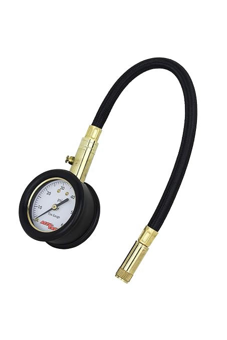 Accu-Gage by Milton Dial Tire Pressure Gauge with Straight Air Chuck and 11 in. Braided Hose - ANSI Certified for Motorcycle/Car/Truck Tires (0-60 PSI)