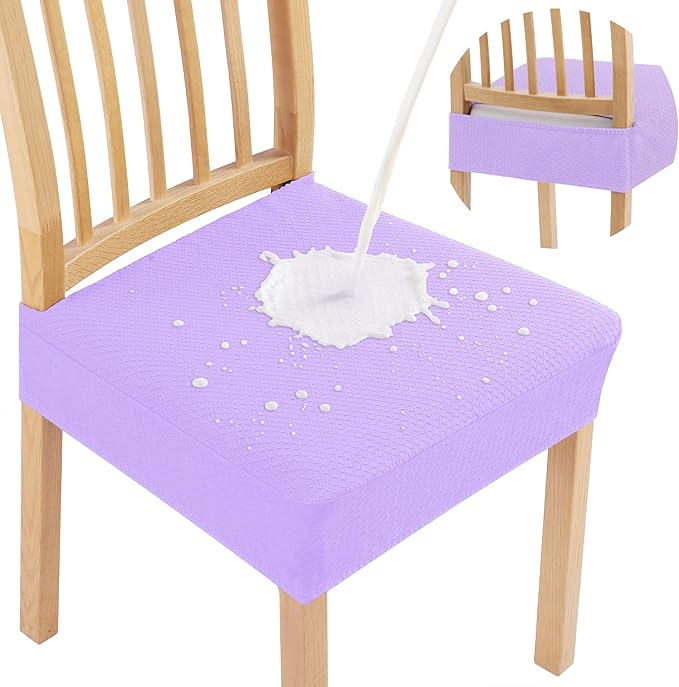 Smiry Waterproof Seat Covers for Dining Room Chairs Set of 4, Stretch Jacquard Removable Washable Chair Seat Slipcovers Protector, No Rear Covers, Lavender