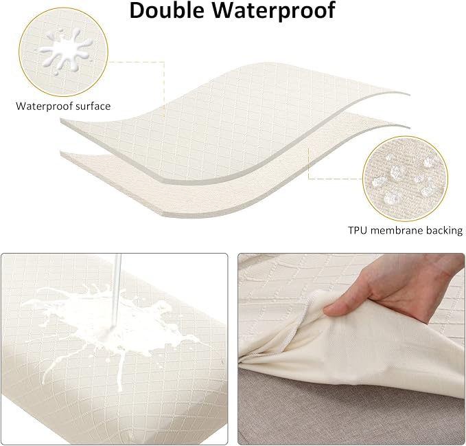Fuloon Waterproof Dining Bench Cover, Removable Bench Slipcover Washable Bench Seat Protector Cover for Living Room, Bedroom, Kitchen (Beige)