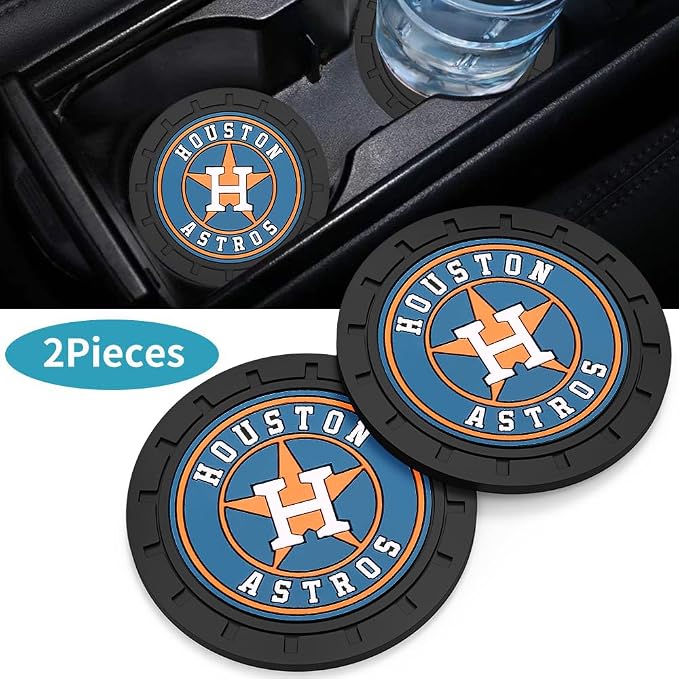 Baseball Fans Car Cup Holder Coasters for Huston Astros Fans, 2 Pack Astros Silicone Non-Slip Cup Mats, 2.75" Car Cup Holder Inserts for Auto Interior