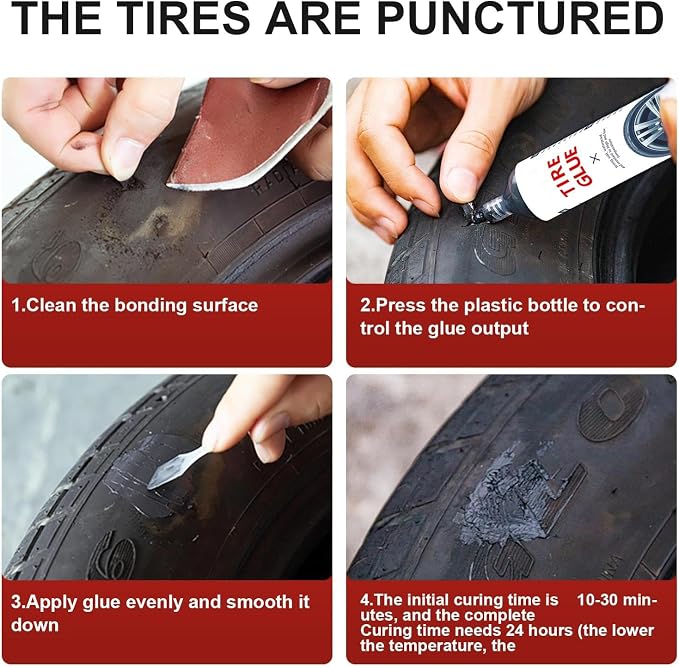 Tire Repair Glue,Tire Sealant Black Rubber Cement Waterproof Sealant is Used to Repair Cracks and Punctures in Tires of Cars Off-Road Vehicles Trucks Motorcycles Bicycles-30ml