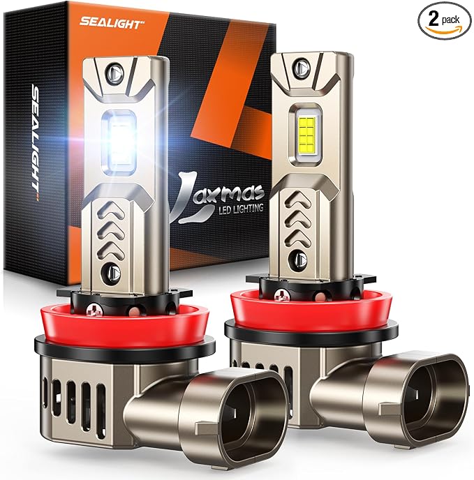 SEALIGHT H11/H9/H8 LED Bulb, 1000% Super Brighter, 6500K White Built-in Driver, 70000Hrs Lifespan with 25000RPM Cooling Fan, IP68 Waterproof,70000Hrs Long Service Life, 2 Pack