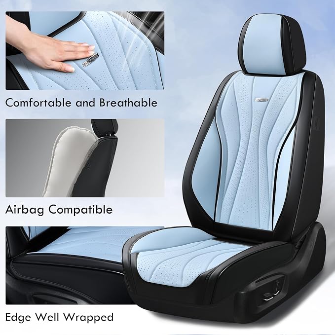 Coverado Front Seat Covers, 2 Pack Waterproof Seat Cover for Cars, Premium Leather Seat Covers, Front Seat Car Seat Protectors, Driver Car Seat Cushions Universal Fit for Most Vehicles (Black&Blue)