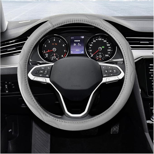 15 Inch Leather Steering Wheel Cover, Breathable Anti-Slip Steering Wheel Protector Cover, Elastic Soft Comfortable Universal Wheel Cover for Men and Women, Car Accessories (Gray)
