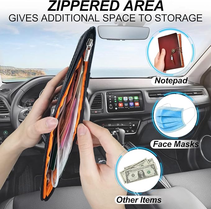 Keedolla Blue Car Sun Visor Organizer, Auto Car Sun Visor Gift Card Holder Storage Organizer Travel Document Holder with Zipper Pocket for Sedan, Trucks, SUV