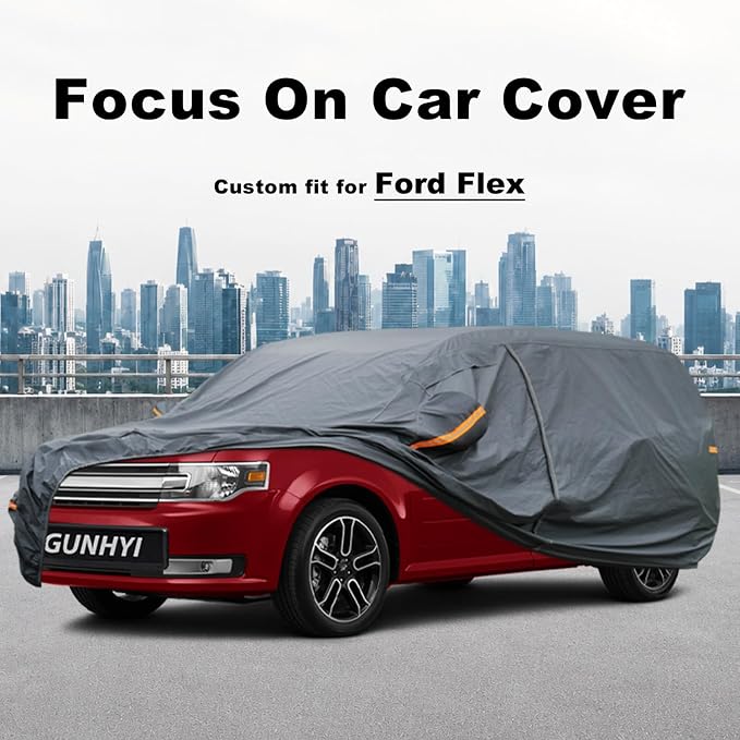 GUNHYI Premium Car Cover Custom Fit Ford Flex, 16 Layers Heavy Duty Car Cover Waterproof All Weather with Zipper Door for Sun Rain Snow Dust Uv Protection