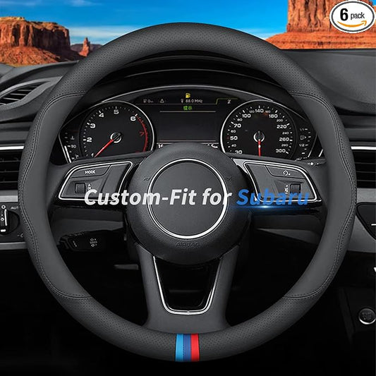 Deer Route Custom-Fit for Subaru Steering Wheel Cover, Premium Leather Car Steering Wheel Cover with Logo, Non-Slip, Breathable, for Subaru Accessories (D-Style,for Subaru)