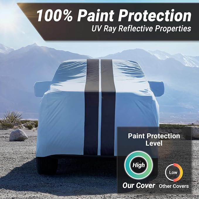 iCarCover Premium Plus Truck Cover Waterproof All Weather Rain Snow UV Protection, F-250 350, F150 Lightning, Raptor, Ram 1500 TRX, Tundra, Silverado, Size T71 (See Size Chart) Stripe - Gray/Black