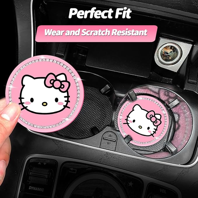 2PCS Cute Kitty Cup Holder Coasters, Black Silicone Anti-Slip Car Coasters,Car Cup Pads,Universal 2.75 Inch