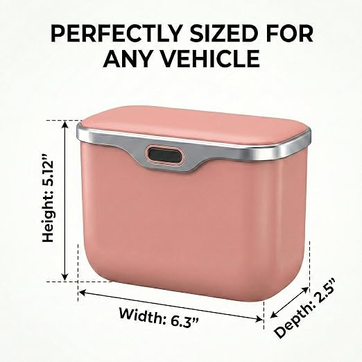 Hanging Car Trash Can, Leakproof Garbage Bin with Lid, Pink | ABS Construction, Clip-On Door/Back Seat Pocket Mount, Waterproof Liner, Push-Top Opening, For Suvs, Trucks, Sedans, Vans