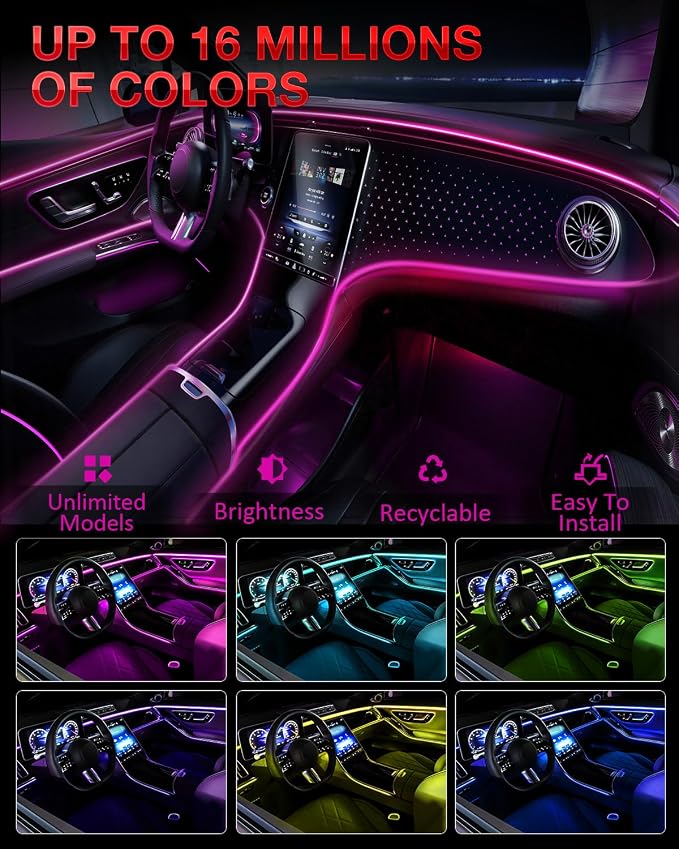 Interior Car LED Strip Lights 12V RGB LED Ambient Lighting, USB Fiber Optic Lights 5M 16 FT Interior Car Lights with for Decorative Accessories
