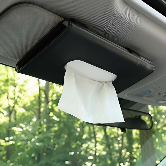 2Pack Car Tissue Holder, Sun Visor Napkin Box, Premium PU Leather, Auto Napkin Case, Mask Holder for Car, with Tissue Refill, Vehicle Interior Accessories, BlackBeige
