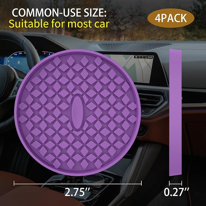ME.FAN Car Cup Coasters [4 Pack] Silicone Car Coasters/Cup Mats, Non-Slip Recessed Car Interior Accessories Deep Purple
