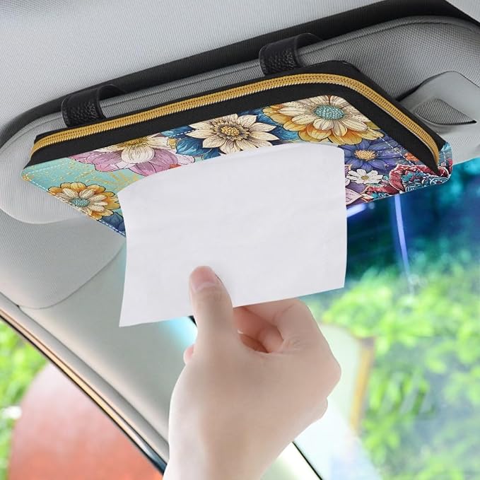 Bohe Flower Visor Automotive Tissue Holder Bohe Flower Pattern Car Sun Visor Tissue Box for Back Seat Car Interior Accessories