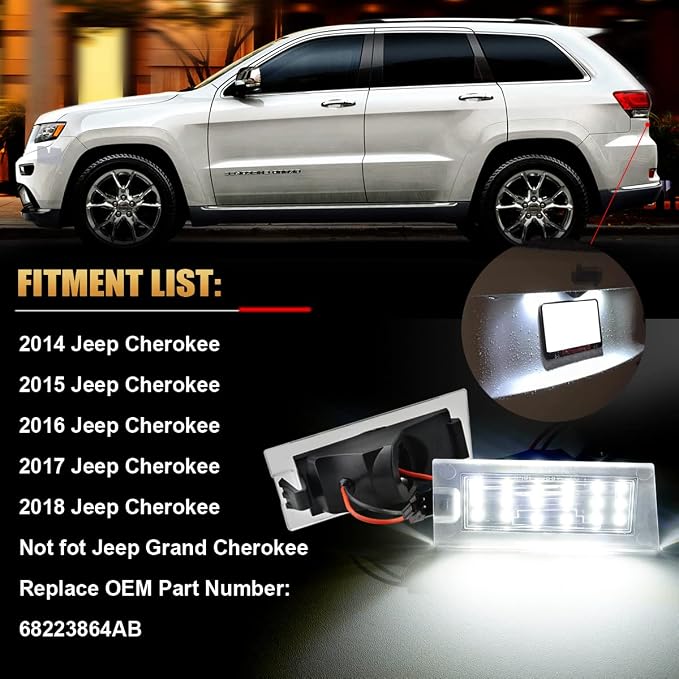 D-Lumina LED License Plate Light Tag Lamp Assembly for Jee‘p Cherokee 2014-2018, Powered by 18-SMD 6000K White Tag Lights, Pack of 2