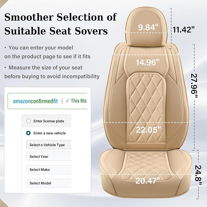 Coverado Car Seat Covers Full Set, 5 Seat Universal Seat Cover for Cars, Luxury Faux Leather Waterproof Seat Covers, Front and Back Car Seat Protector, Auto Seat Covers Fit for Most Vehicles, Beige