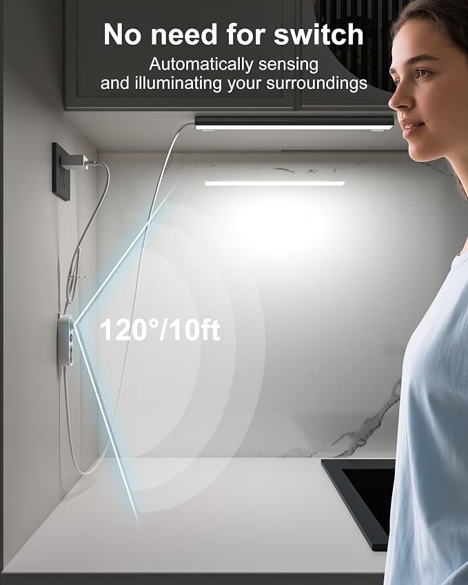 ASOKO Motion Sensor Dimmable Led Under Cabinet Light, 12" Cool White | ASOKO Motion Sensor Dimmable Led Under Cabinet Light, 12" Plug in Cool White 6000K Bar for Kitchen Counter Closet