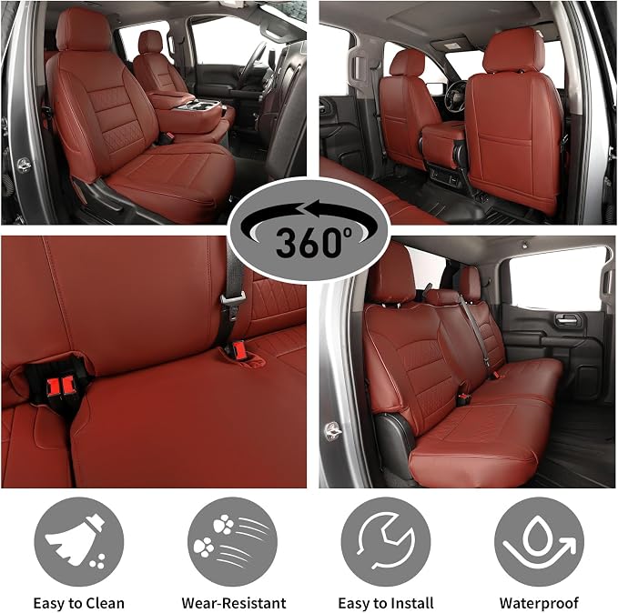 EKR Silverado Seat Covers Custom Fit for (DoubleCab) 2014-2018 Chevrolet Silverado 1500 WT/LS & 2015-2019 HD WT,2DR,Rear Bench Seat No Armrest,Faux Leather (Burgundy)