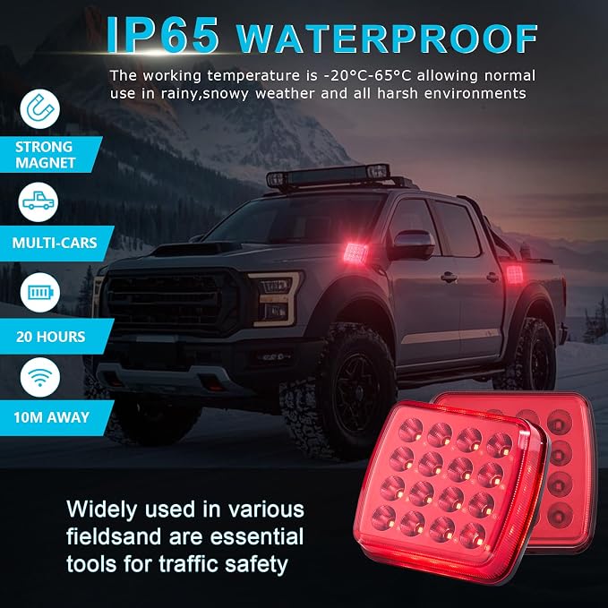 Magnetic Rechargeable LED Road Flares Wireless Emergency Strobe Safety Lights for Truck Vehicle