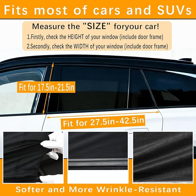 2 Pack car Window Shade Back Car Window Covers Shades,Sunshade for car Window Baby, UV Protection Breathable Spandex Window Covers, Universal Fit Most (99%) of Cars(Medium 42.5"x21.5")