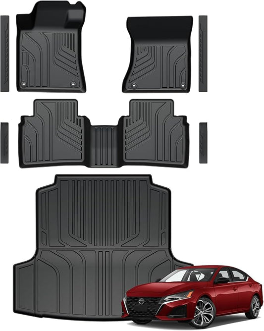 Floor Mats for Nissan Altima 2019-2026, All Weather Floor Mats Cargo Liner and Door Sill Protectors Accessories, Full Coverage Set