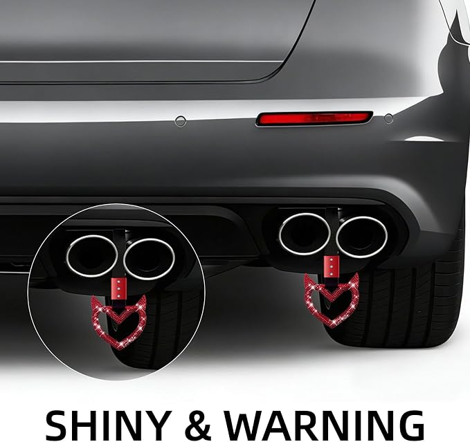 NBTEPEM Bling Heart Handle Keychains Bling Car Accessories for Women Hand Strap Drift Charm Rear Bumper Warning Ring Tsurikawa Heart Decor for Car Interior Exterior Decoration (Red, Devil Style)