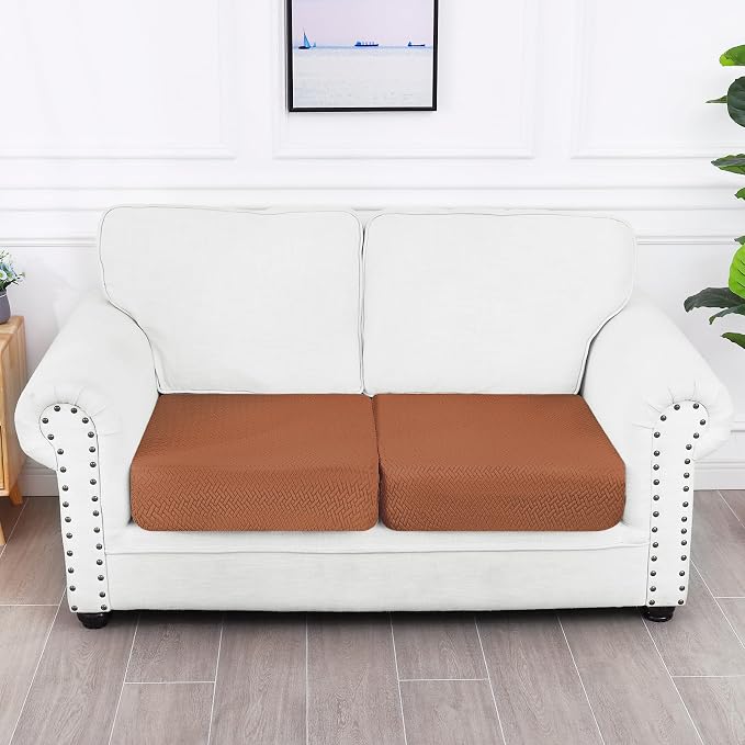 Smiry Waterproof Couch Cushion Covers, Stretch Jacquard Thick Sofa Cushion Covers, Washable Seat Slipcover Elastic Furniture Protector for Pets, Kid (2PC, Rust)