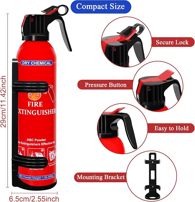 6 Pack ABC Dry Chemical Fire Extinguishers | Portable Dry Powder Fast-Acting Fire Extinguisher with Mount, Suitable for Home, Car, Boat, Truck, Electrical, Grease Fires
