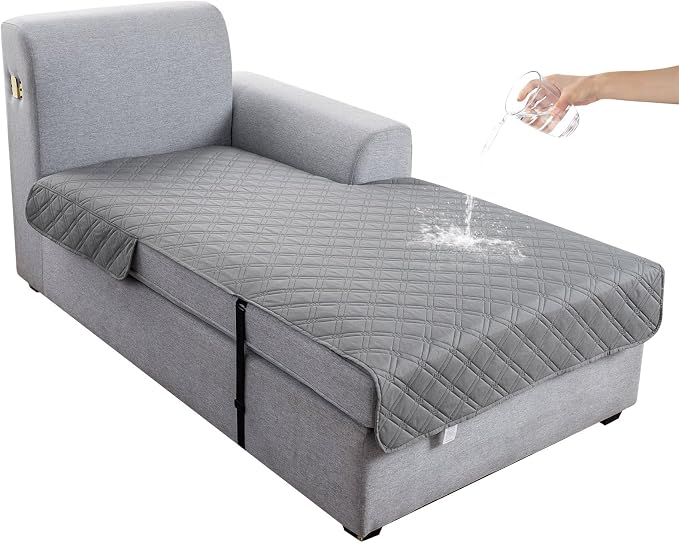 Genina L Shape Couch Cover, Sectional Couch Chaise Covers, Waterproof Washable Sofa Covers for Right L Shape Chaise Lounge, Anti-Slip Sofa Slipcovers for Dogs Cats Pet Friendly(Light Grey)