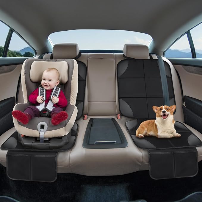 Musclez Car Seat Protectors, Car Seat Covers Waterproof 600D Fabric, Non-Slip Backing & 2 Mesh Pockets Carseat Protector for Child Safety Seats, Pets, Automotive Interior Protection (Black-1pcs)