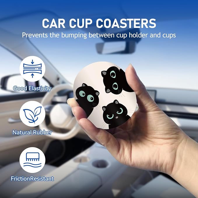 Cut Cats Car Coasters, 2 Pack Kitten Insert Car Cup Holder Coaster, 2.75" Universal Anti Slip Silicone Mat, Cat Car Interior Accessories, Gifts for Cat Lovers Women Men (Cats)