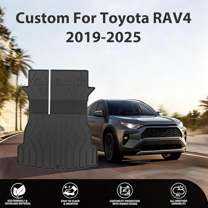 PROSHEVE Cargo Mat for Toyota RAV4 2019-2025 (Including Hybrid), Custom Fit TPE Trunk Liner with Seat Back Protector, All Weather Waterproof Anti-Slip Durable Odorless Easy Clean Cargo Mat for Pet