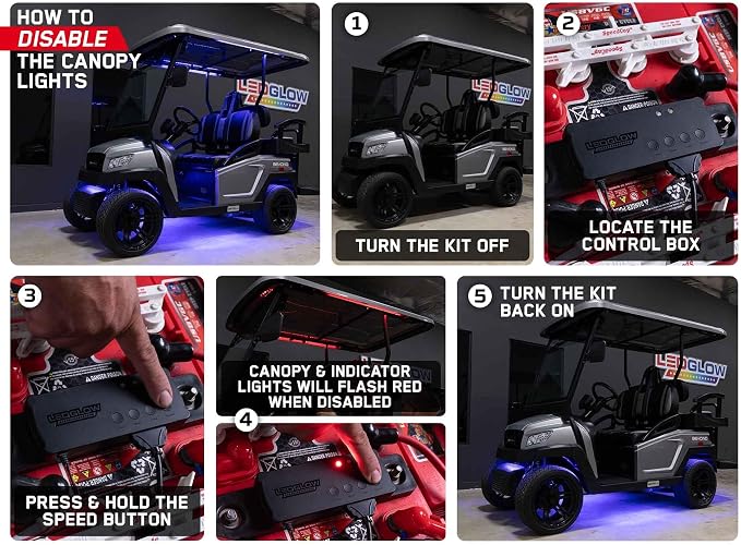 LEDGlow 12pc Million Color LED Golf Cart Underglow Kit for 12V 6-Seater | Includes Canopy, Wheel Well & Interior Tubes, Accent Neon Lights Fit EZGO Yamaha Club Car ICON Limo, 10 Colors, 16 Modes