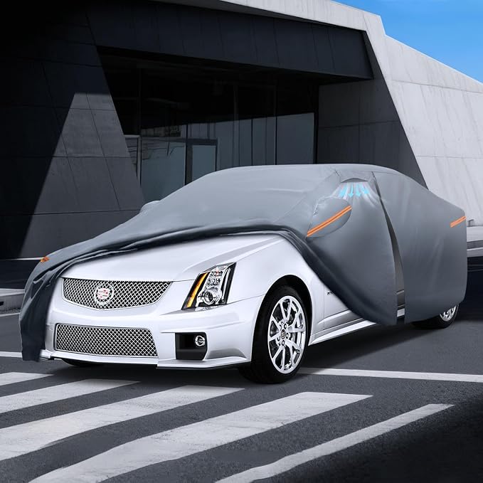 Waterproof Cadillac CTS/CTS-V(2003-2019) Car Cover with Breathable Vents, [Upgrade] Premium Covers with Cotton Liner and Zipper Door,Sun Rain Snow Dust Uv Protection.(Gift with Towel)