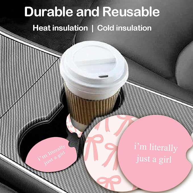 Ceramic Car Coasters – Absorbent Car Cup Holder Coaster Set for Women, Cute Aesthetic Car Accessories for Girls, 2 Pack (Mauve)