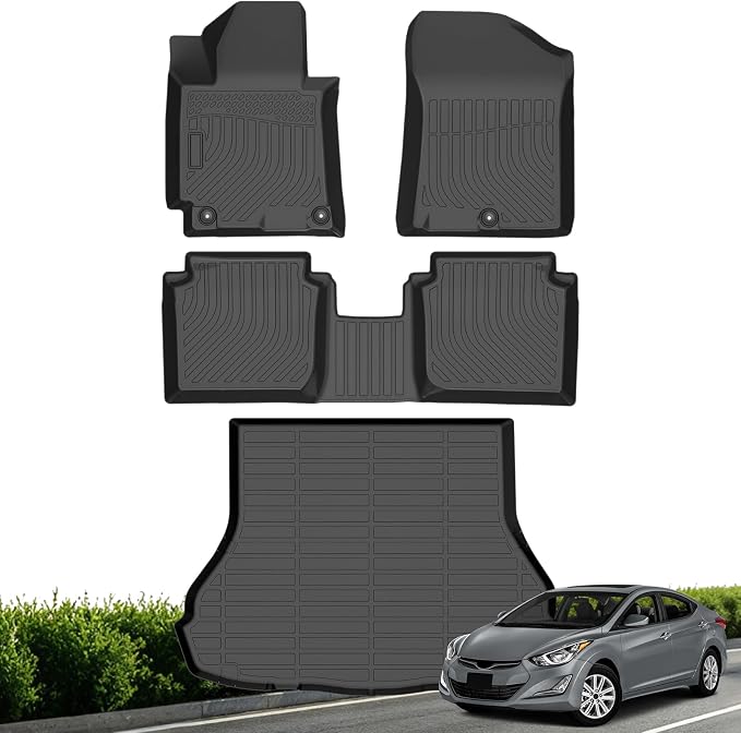 Floor Mats for Hyundai Elantra 2011-2016, Custom Fit TPE Liners | All Weather Protection Floor Mats Cargo Liner for Elantra 2016 2015 2014 2013 2012 2011 Odorless Anti-Slip Car Mats Black