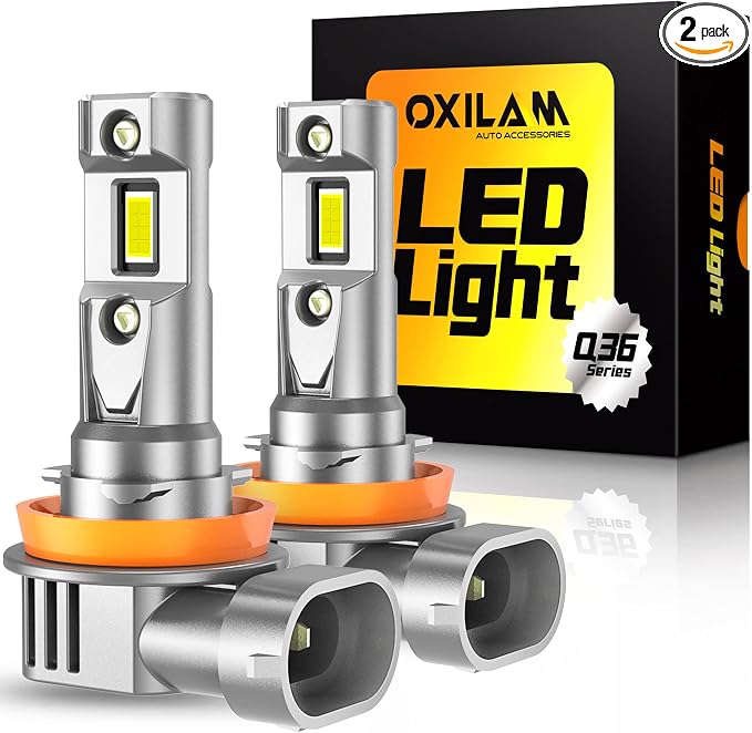 OXILAM H11/H8 LED Light Bulb, 14X Brighter 6500K Cool White, Anti-Flicker, 60,000Hrs Lifespan, H16 LED Light Compatible with Cars Trucks SUVs, Pack of 2