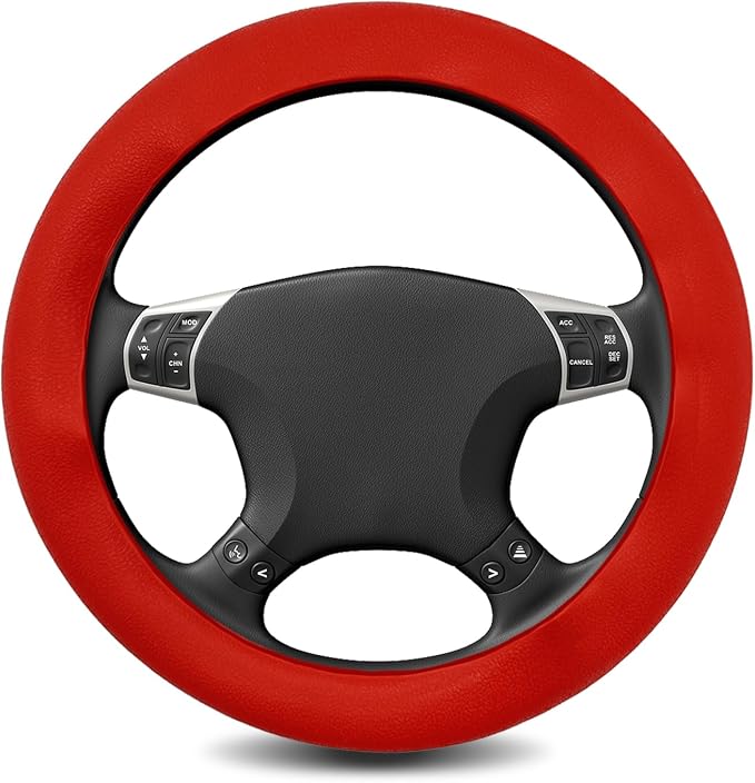 Silicone Steering Wheel Cover - Thicker Universal Stretchy & Anti-Slip Grips, Universal Fit 14"-16" Silicone Steering Wheel Protector for Men and Women, Car Interior Accessory (Red)