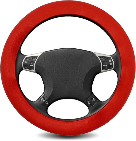 Silicone Steering Wheel Cover - Thicker Universal Stretchy & Anti-Slip Grips, Universal Fit 14"-16" Silicone Steering Wheel Protector for Men and Women, Car Interior Accessory (Red)