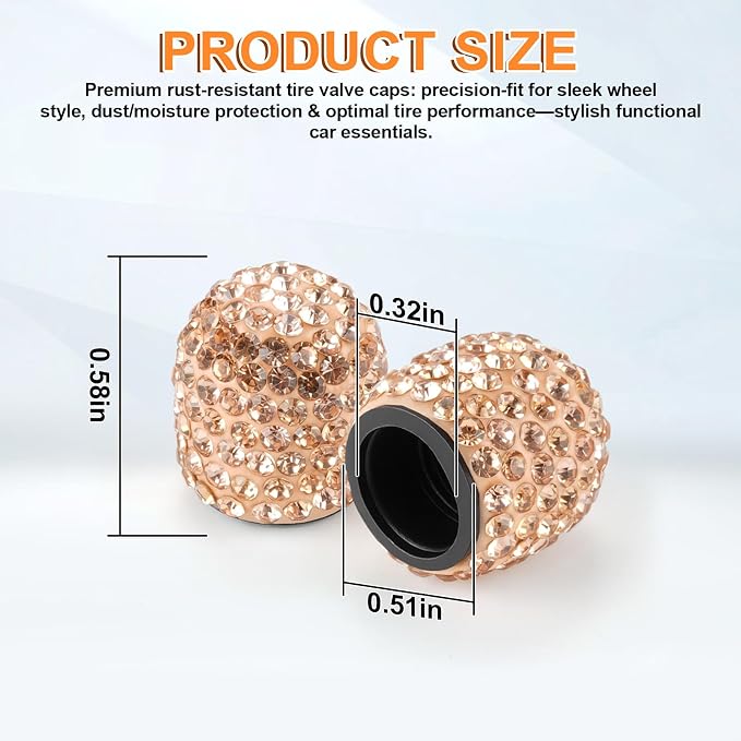JUSTTOP 4 Pack Handmade Crystal Rhinestone Car Tire Valve Stem Caps, Car Wheel Tire Valve, Attractive Dustproof Bling Car Accessories, Universal for Cars, Trucks and Motorcycles-Orange