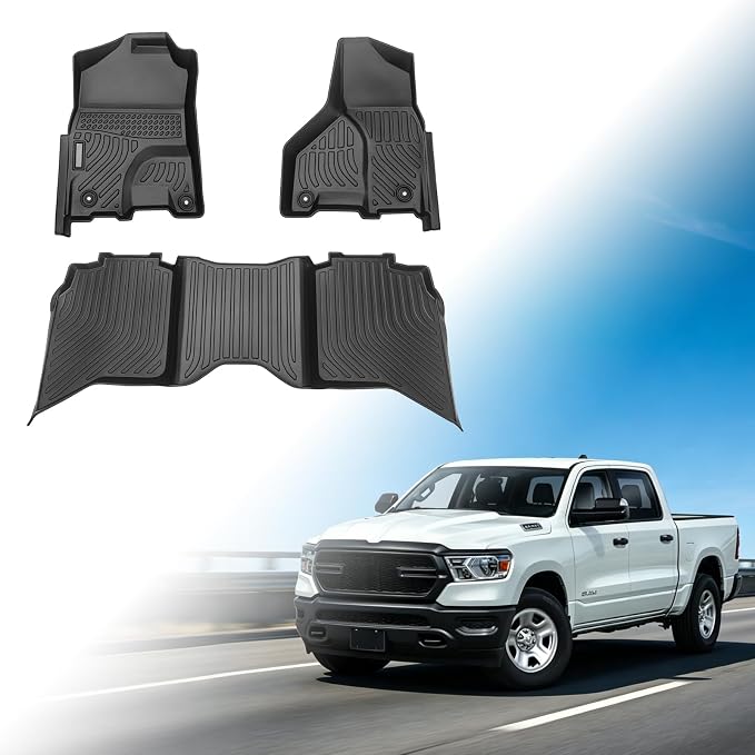 Floor Mats for Ram 1500/2500/3500 Crew Cab 2013-2018 | for Dodge Ram 1500 Classic Crew Cab 2019-2024 TPE Floor Mats, 1st & 2nd Row Non-Slip Summer Winter Floor Liners Accessories