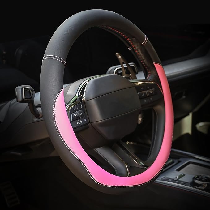 Valleycomfy Microfiber Leather Steering Wheel Cover Universal 15 inch(Pink)