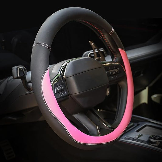 Valleycomfy Microfiber Leather Steering Wheel Cover Universal 15 inch(Pink)