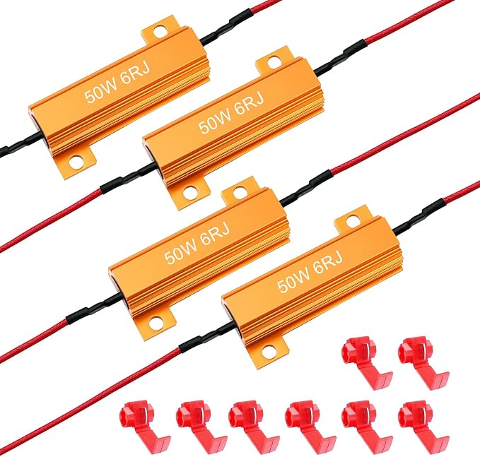 4PCS Load Resistors, 50W 6Ohm Car Resistors, LED Turn Signal Resistor Flasher Adaptor, Aluminum Case Resistor for Fix LED Bulb Fast Hyper Flash Turn Signal Blink Error Code (6RJ, 4PCS)