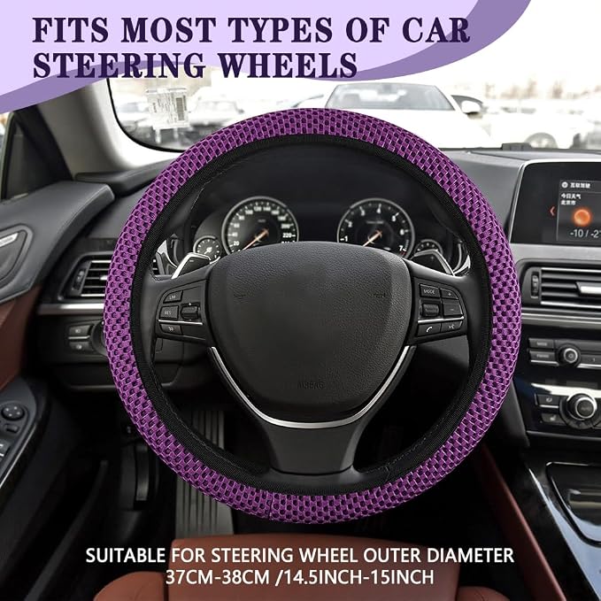 Elastic Stretch Steering Wheel Cover, Steering Wheel Cover, 15" Breathable Auto Steering Wheel Protector, Universal Car Accessories Comfortable Non-Slip Vehicle Steering Wheel Covers for Women Men
