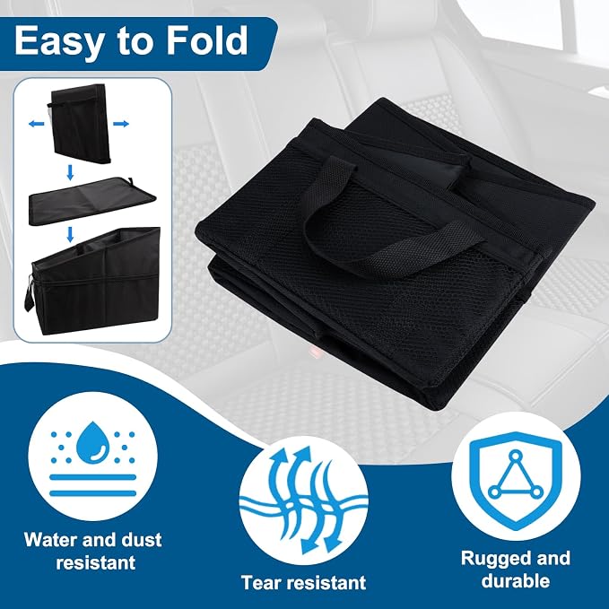 Car Seat Organizer Backseat, Car Organizer, Collapsible Small Car Seat Storage Organizer with Divide, Handles and Mesh Pockets for Front/Rear Consoles Back Seats Traveling and Storing Items