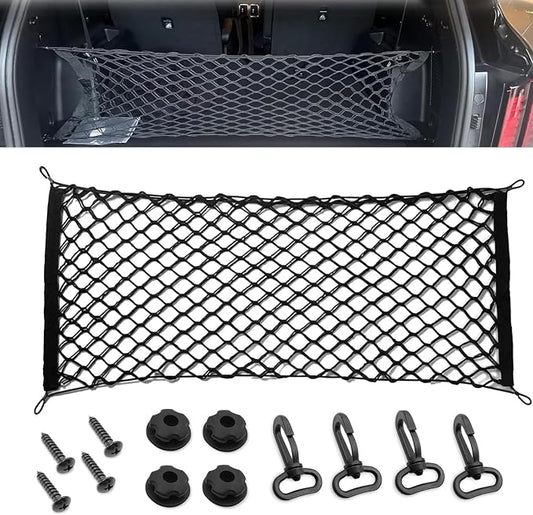 Car Cargo Net, Car Trunk Net Stretchable, Dual-Layer Nylon Trunk Storage Mesh, Adjustable Elastic Storage Nets with Hooks, Universal Cargo Cover for SUVs, Cars, Sedan, Trucks (35.4×11.8)
