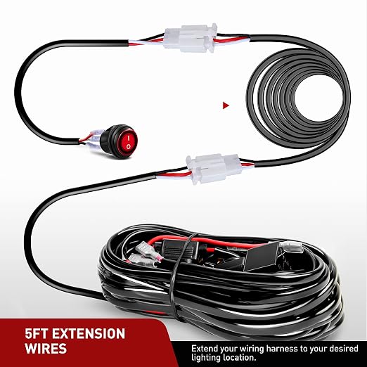 Nilight 2PCS Plug and Play 22AWG 5Feet Wiring Harness Switch Extension Kit for Off Road LED Work Light Bar