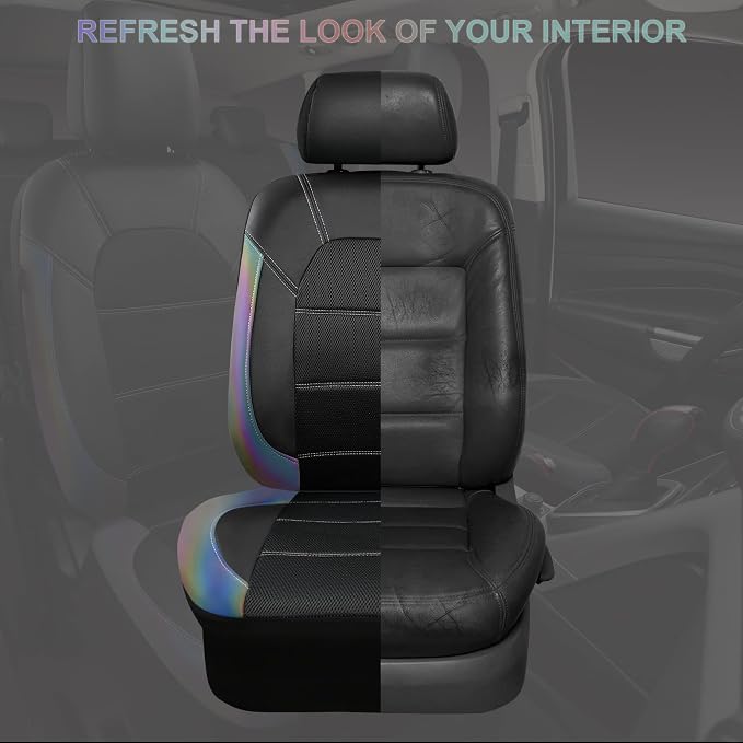 CAR PASS Leather Car Seat Covers Front Seats only, with Air Mesh Front Seat Covers Breathable, Cool Automotive Seat Covers 2 Pack, Universal Fit Most Cars,SUV,Truck,Van Airbag Compatible(Iridescent)